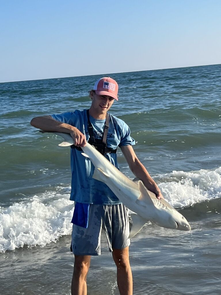 Daytime shark fishing on the beach